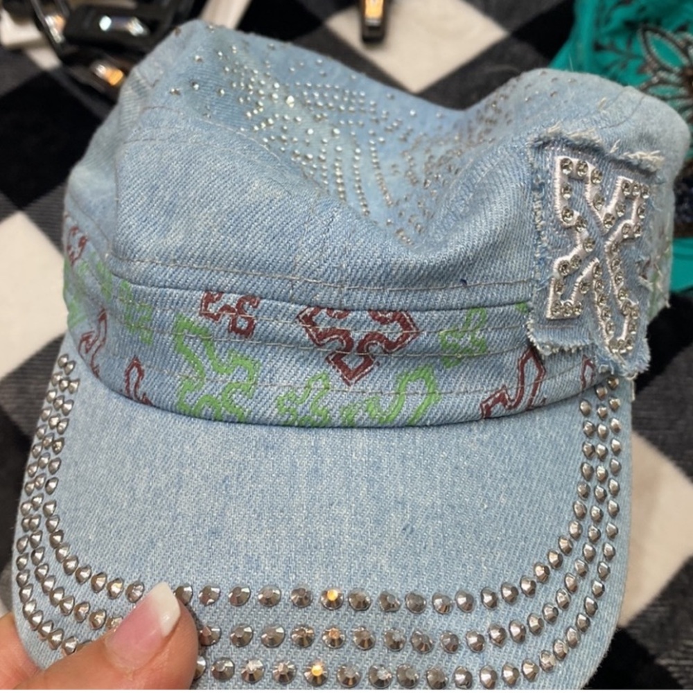 Crown Blue and Green Embellished Hat